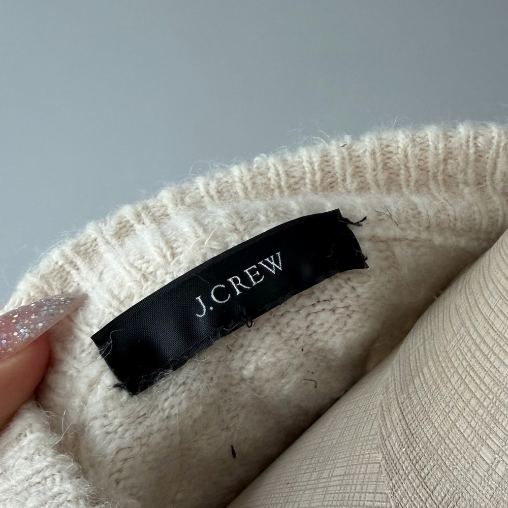J.Crew Cream Cable Knit Sweater Women’s Large Ivory Wool Blend - Picture 5 of 7